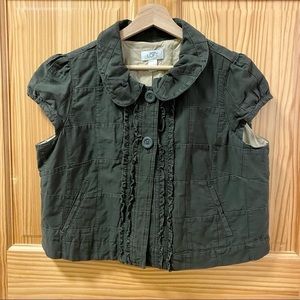 Ann Taylor Loft khaki green cap short sleeve cropped crop jacket cardigan L